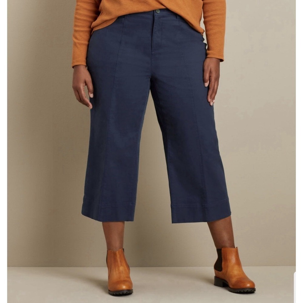Duluth Trading Co Womens Pant Workday Warrior Chino Wide Leg Crop Blue 12 Reg B9